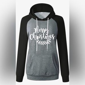 ANTSZONE Womens Christmas Holiday Raglan Hoodie Sweatshirt~Long Sleeve~New